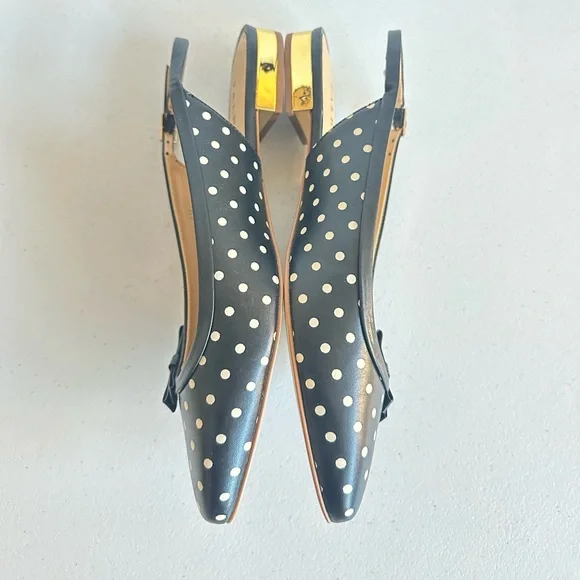 Talbots Edison Slingback Flats Polka Dot Print Gold Mirrored Low Heel Size 8M - Picture 8 of 12